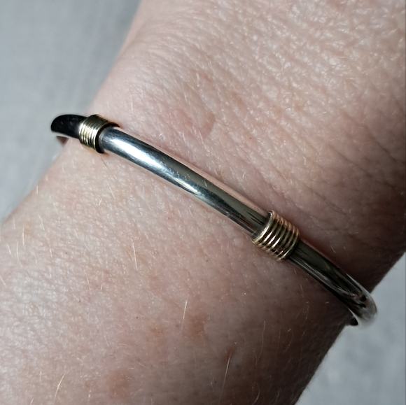 Vintage Solid Sterling Silver 18kt Yellow Gold Hallmarked Signed Abigail Cuff - Picture 2 of 10